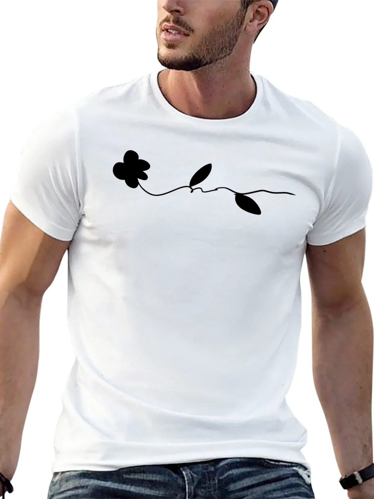 Minimalist Flower Line Art Black T-Shirt product image 12