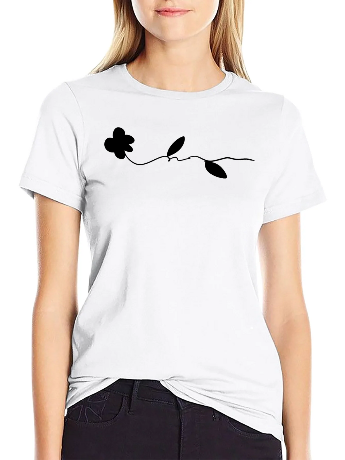 Minimalist Flower Line Art Black T-Shirt product image 8
