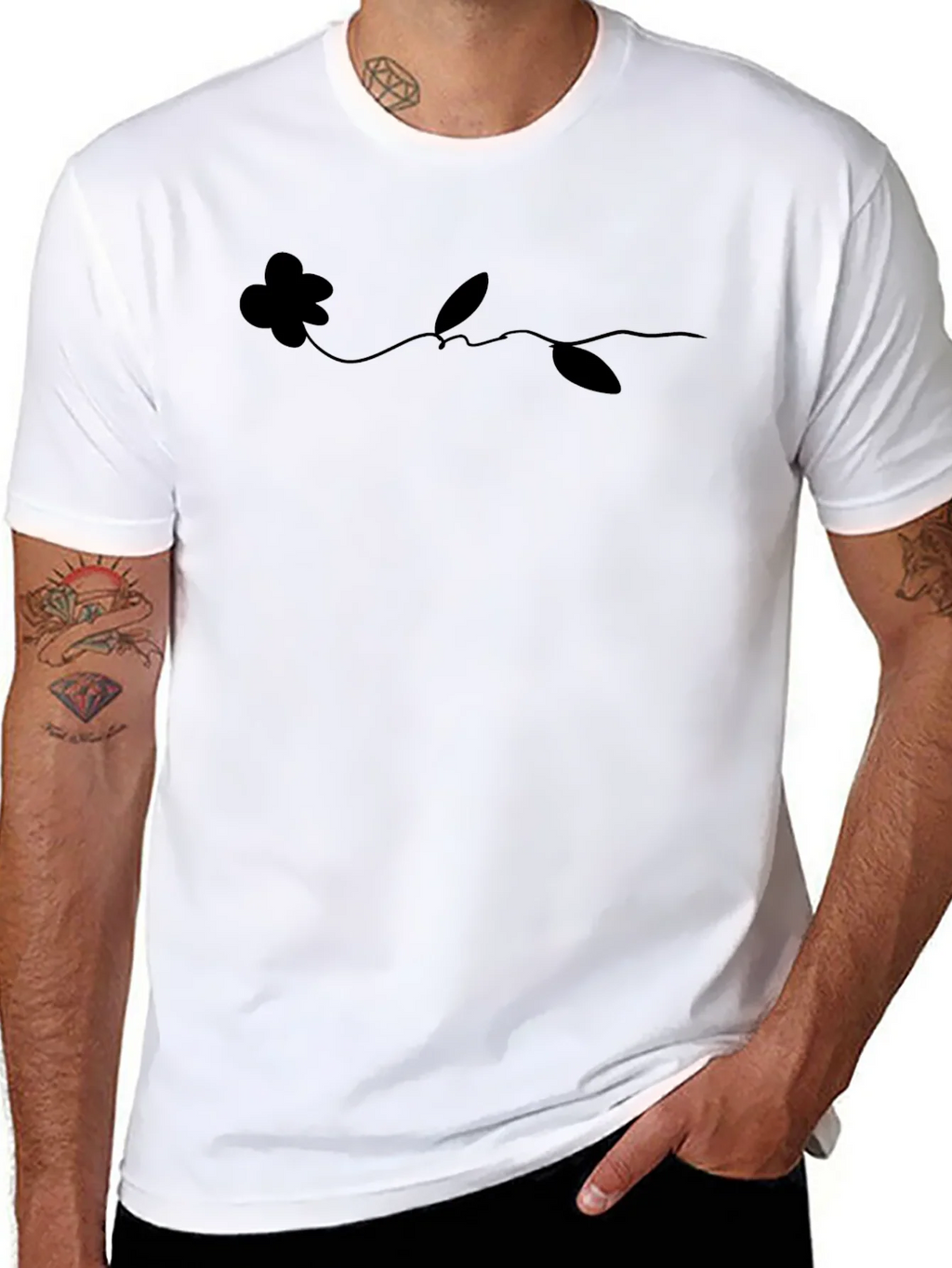 Minimalist Flower Line Art Black T-Shirt product image 7