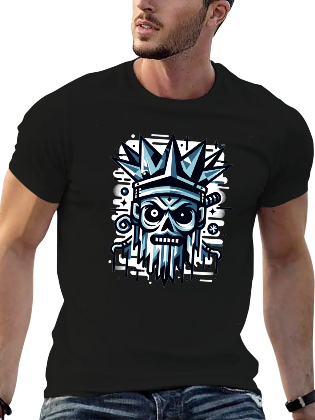 Edgy Skull Crown Graphic Tee - Black product image 6