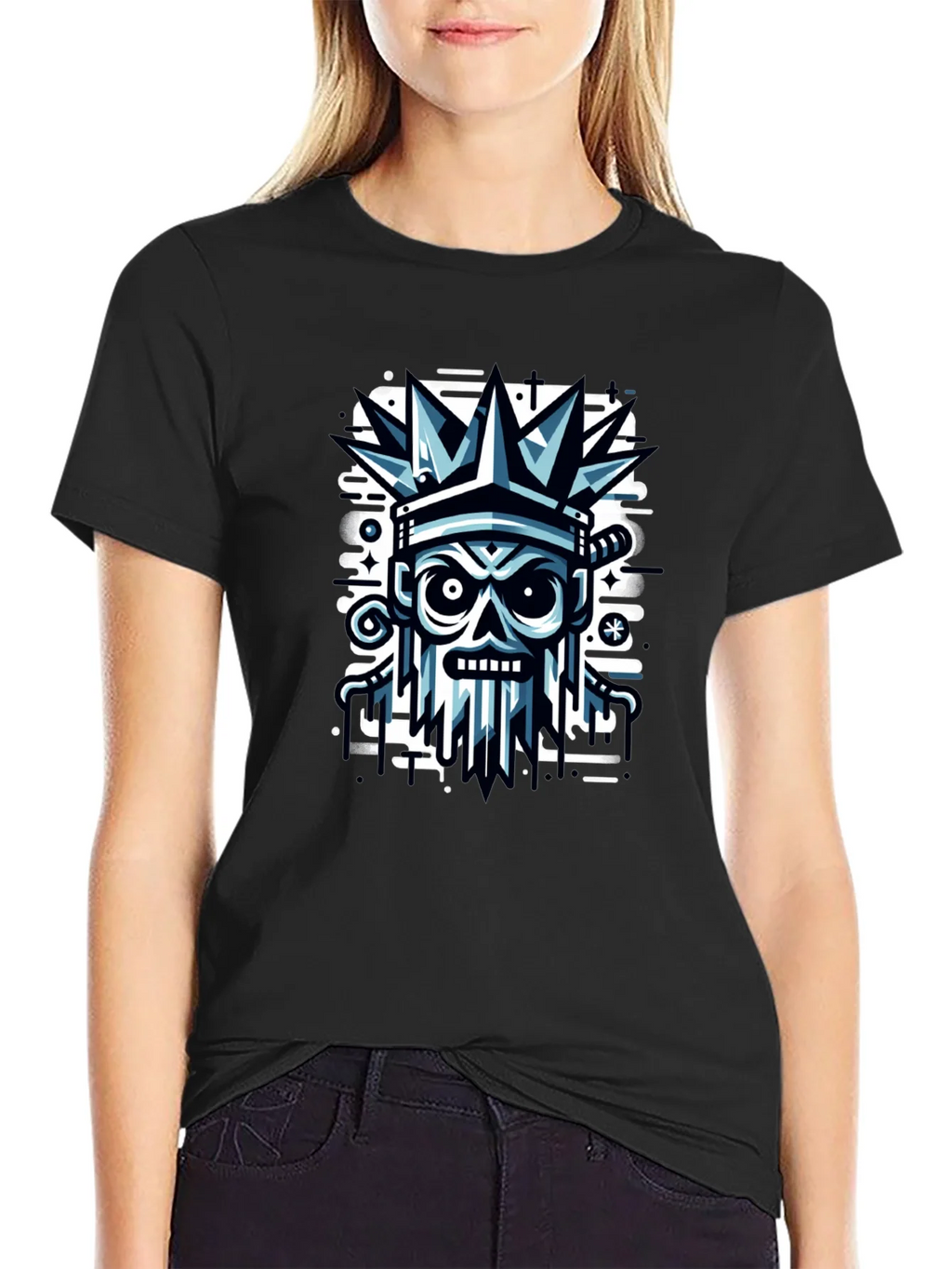 Edgy Skull Crown Graphic Tee - Black product image 2