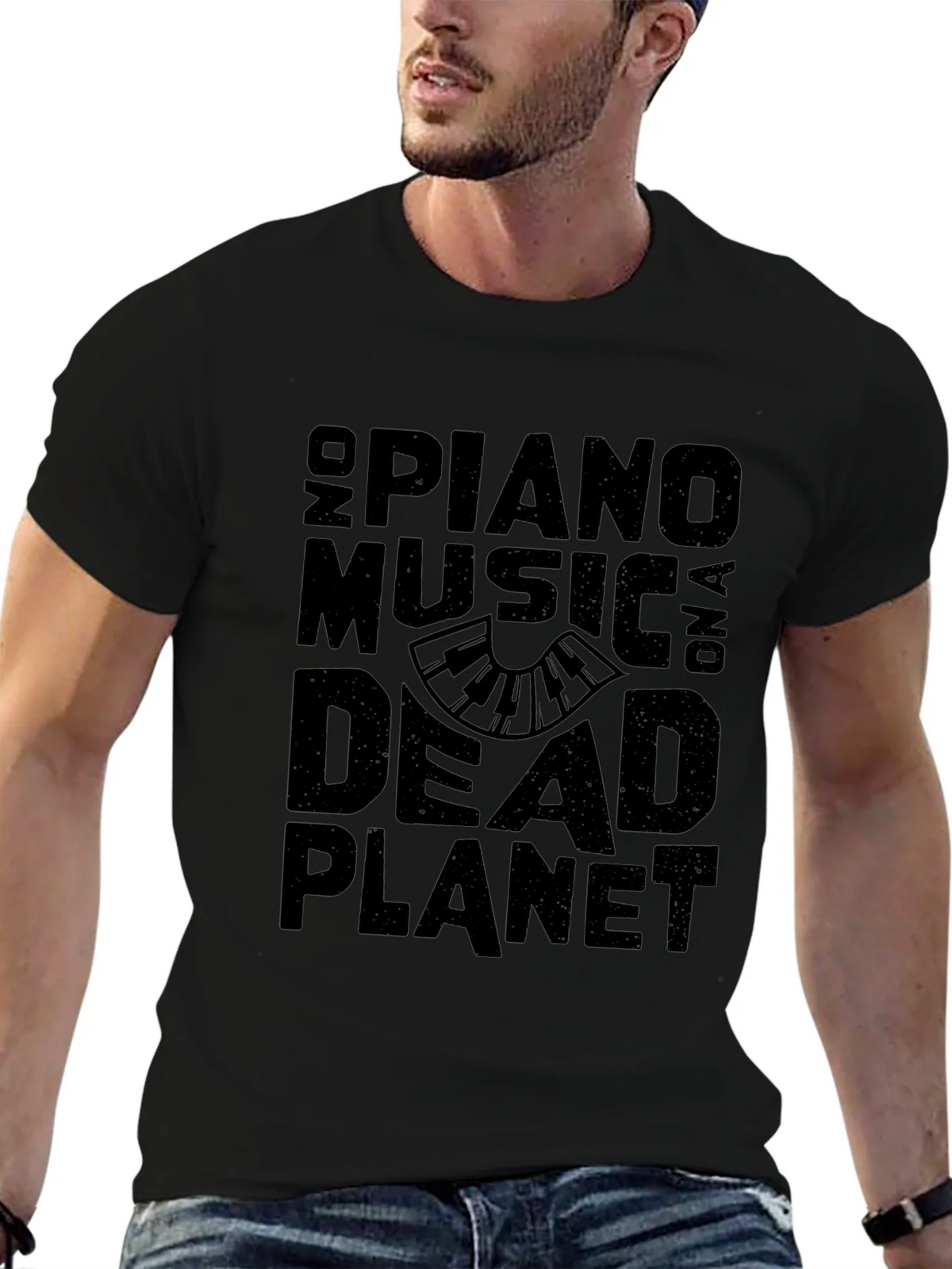 No Piano Music On A Dead Planet Black T-Shirt product image 6