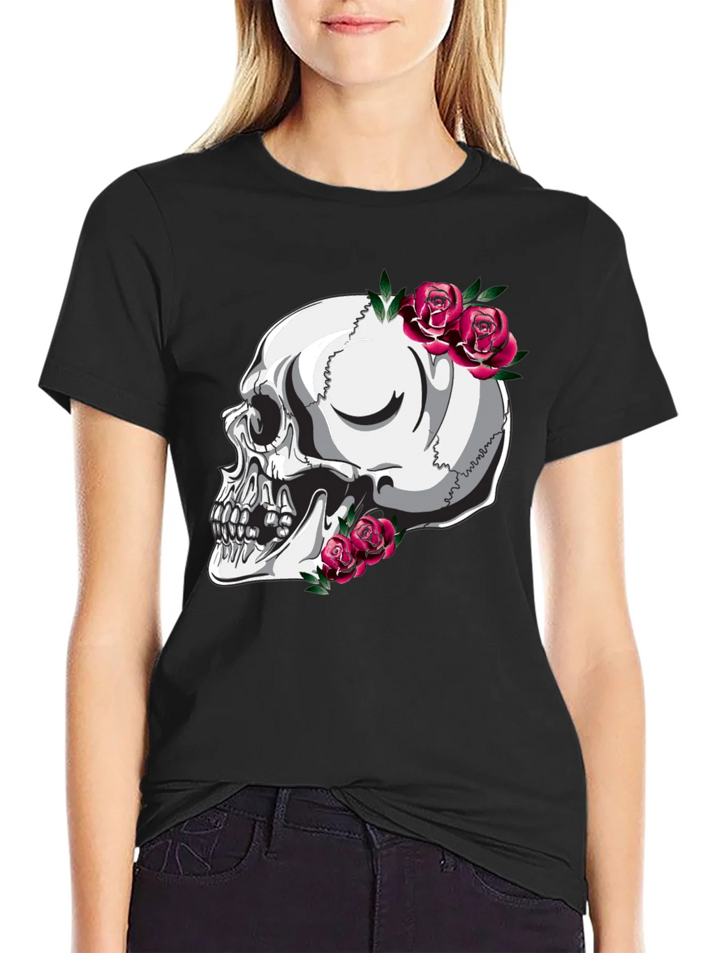 Skull and Roses Graphic T-Shirt - Black product image 5