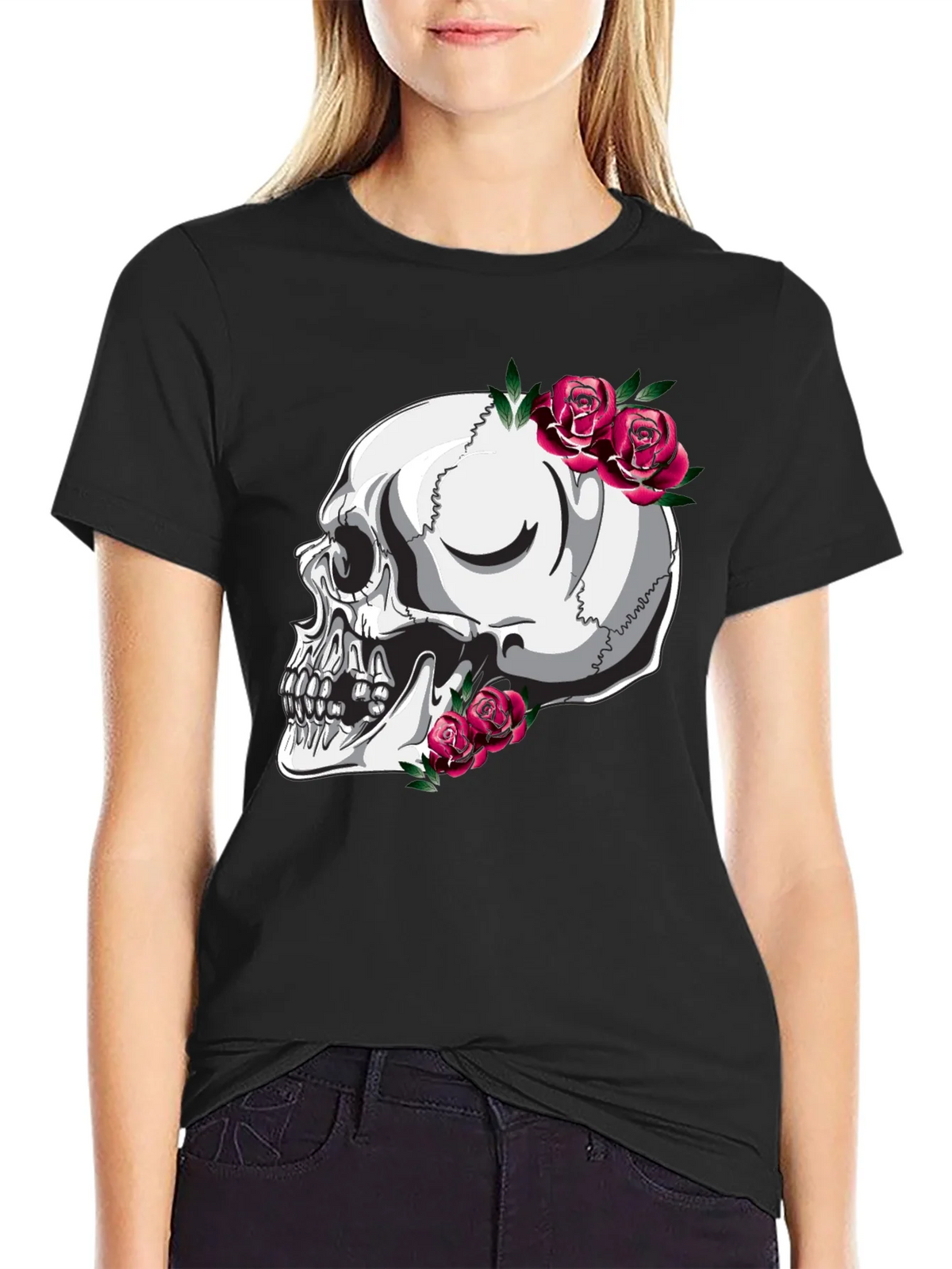 Skull and Roses Graphic T-Shirt - Black product image 5