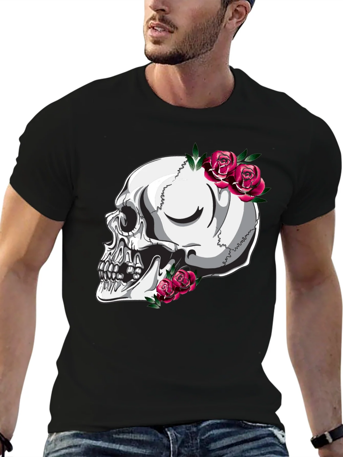 Skull and Roses Graphic T-Shirt - Black product image 9