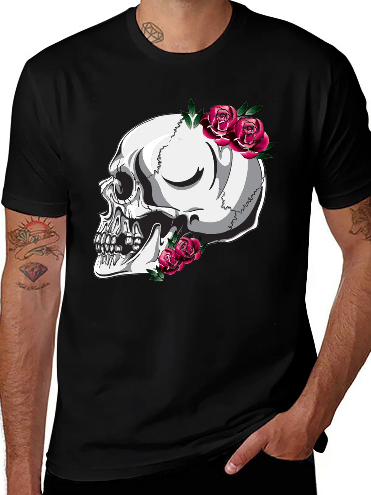 Skull and Roses Graphic T-Shirt - Black product image 1