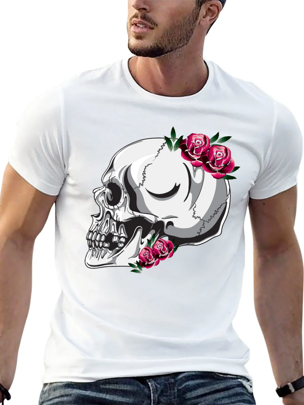 Skull and Roses Graphic T-Shirt - Black product image 4