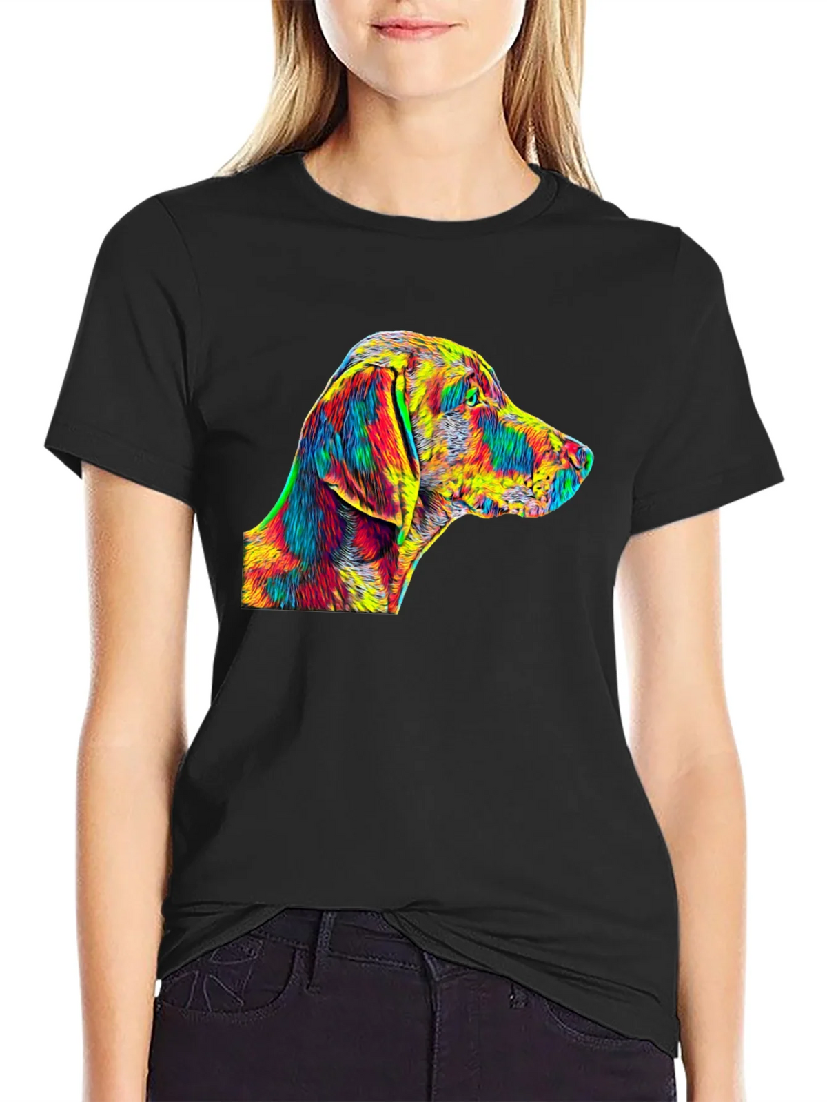 Vibrant Dog Art Black T-Shirt product image 5