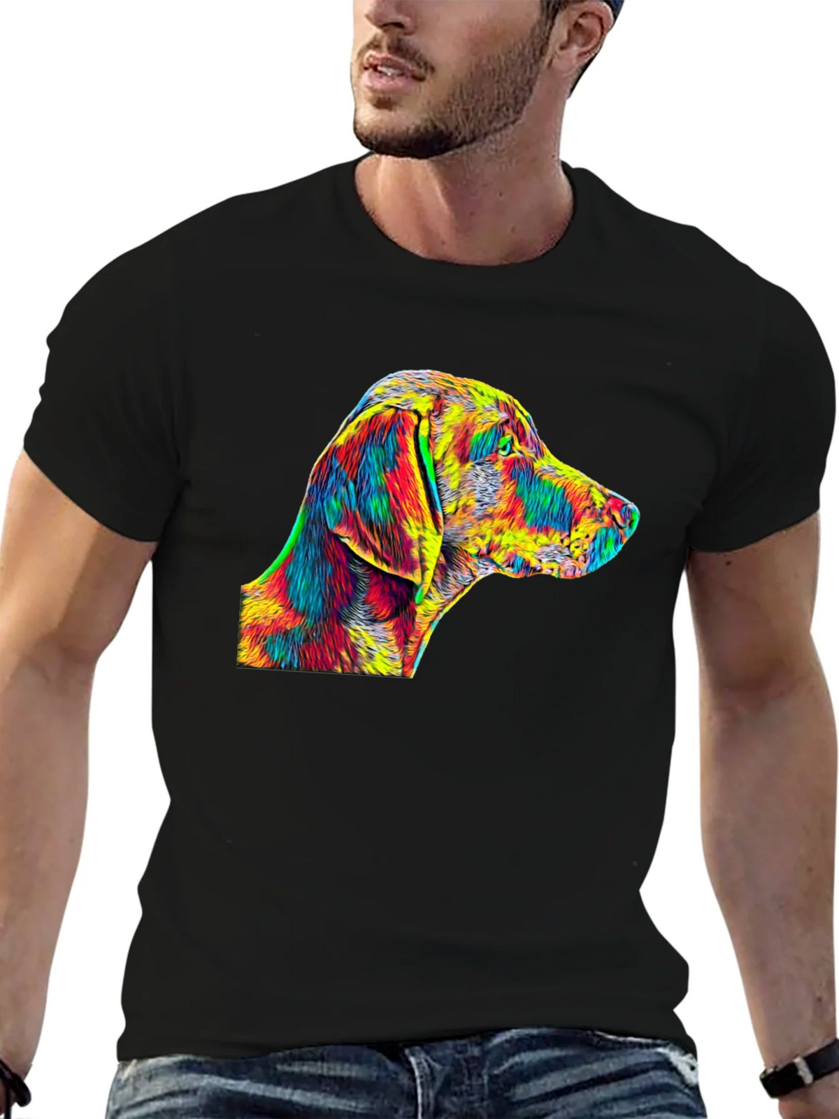 Vibrant Dog Art Black T-Shirt product image 9