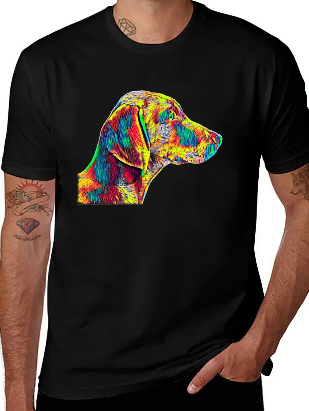 Vibrant Dog Art Black T-Shirt product image 1