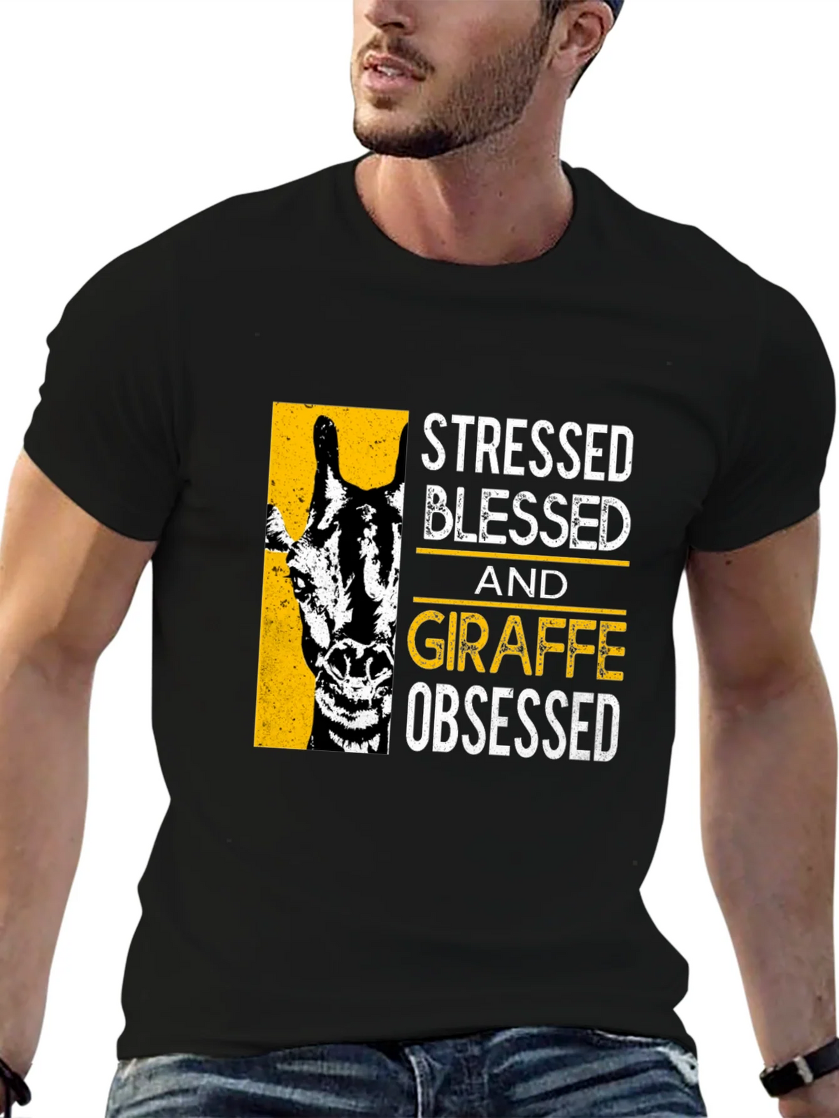 Stressed Blessed Giraffe Obsessed Graphic T-Shirt product image 9