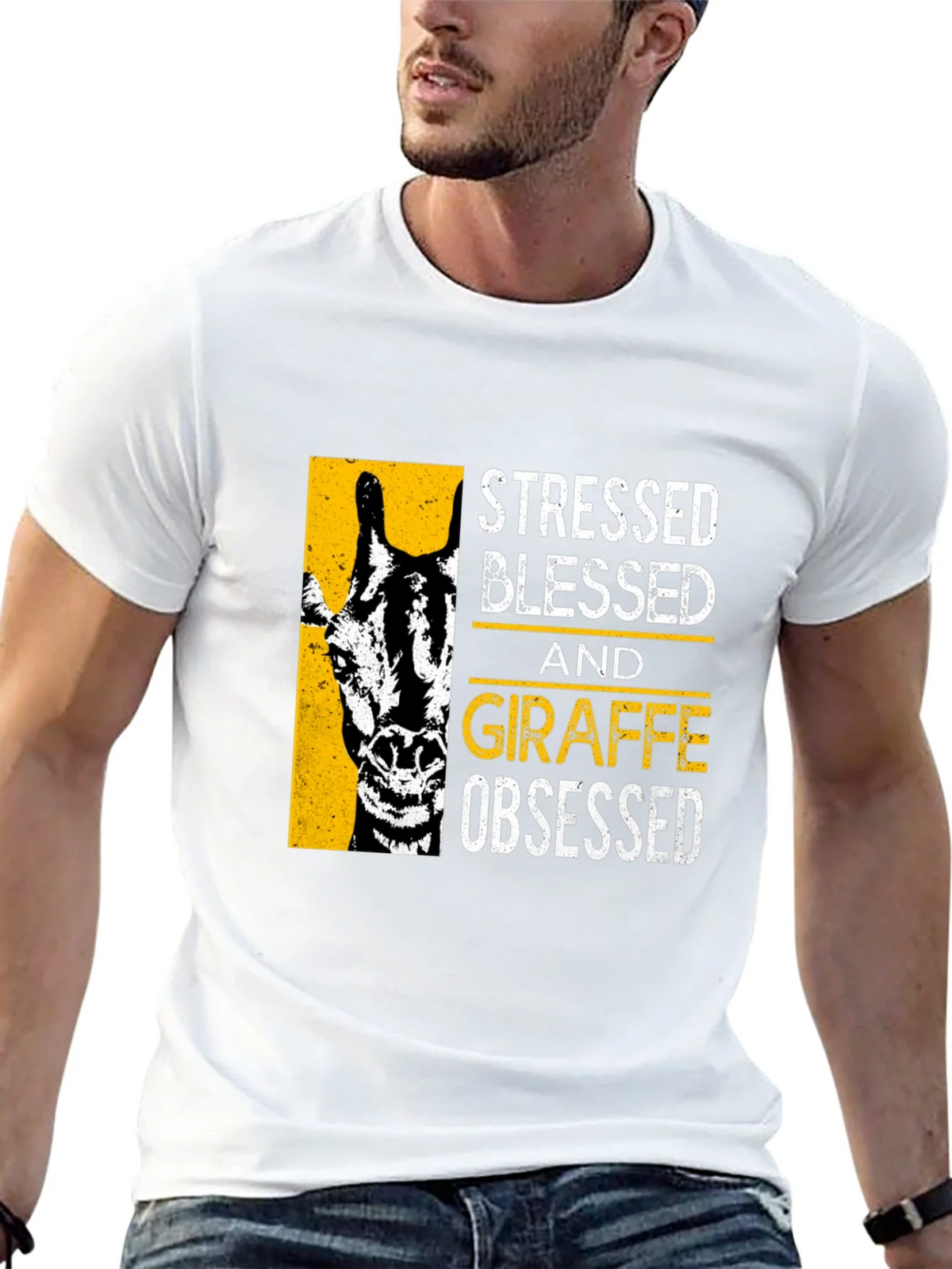 Stressed Blessed Giraffe Obsessed Graphic T-Shirt product image 4