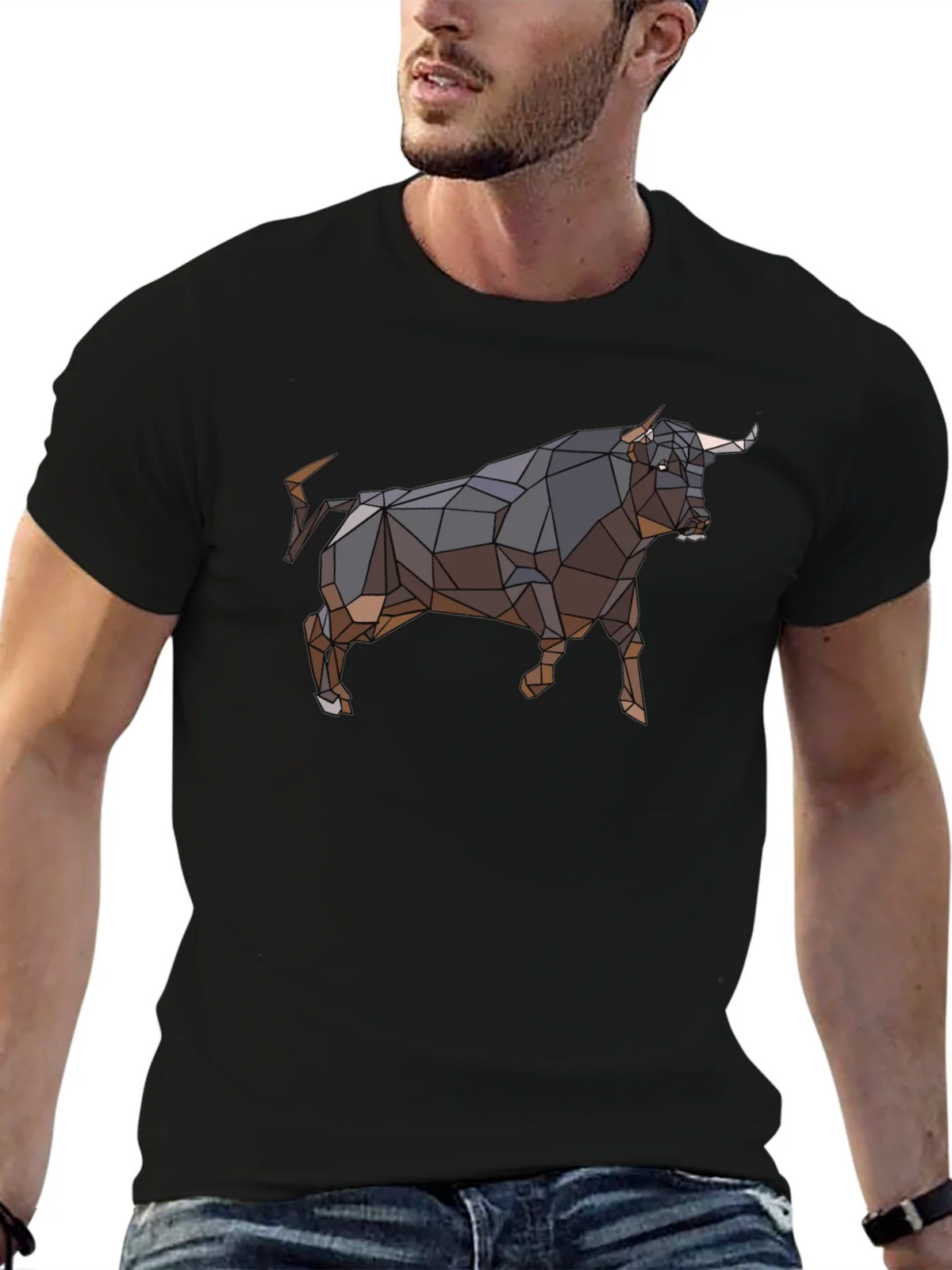 Geometric Bull Graphic Tee - Black product image 9