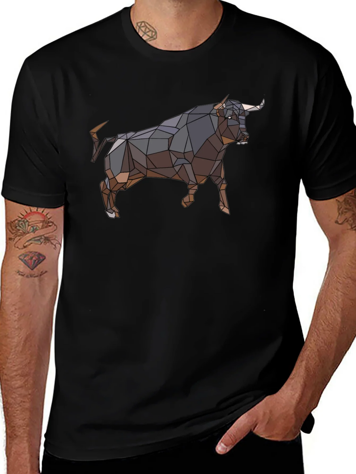 Geometric Bull Graphic Tee - Black product image 1