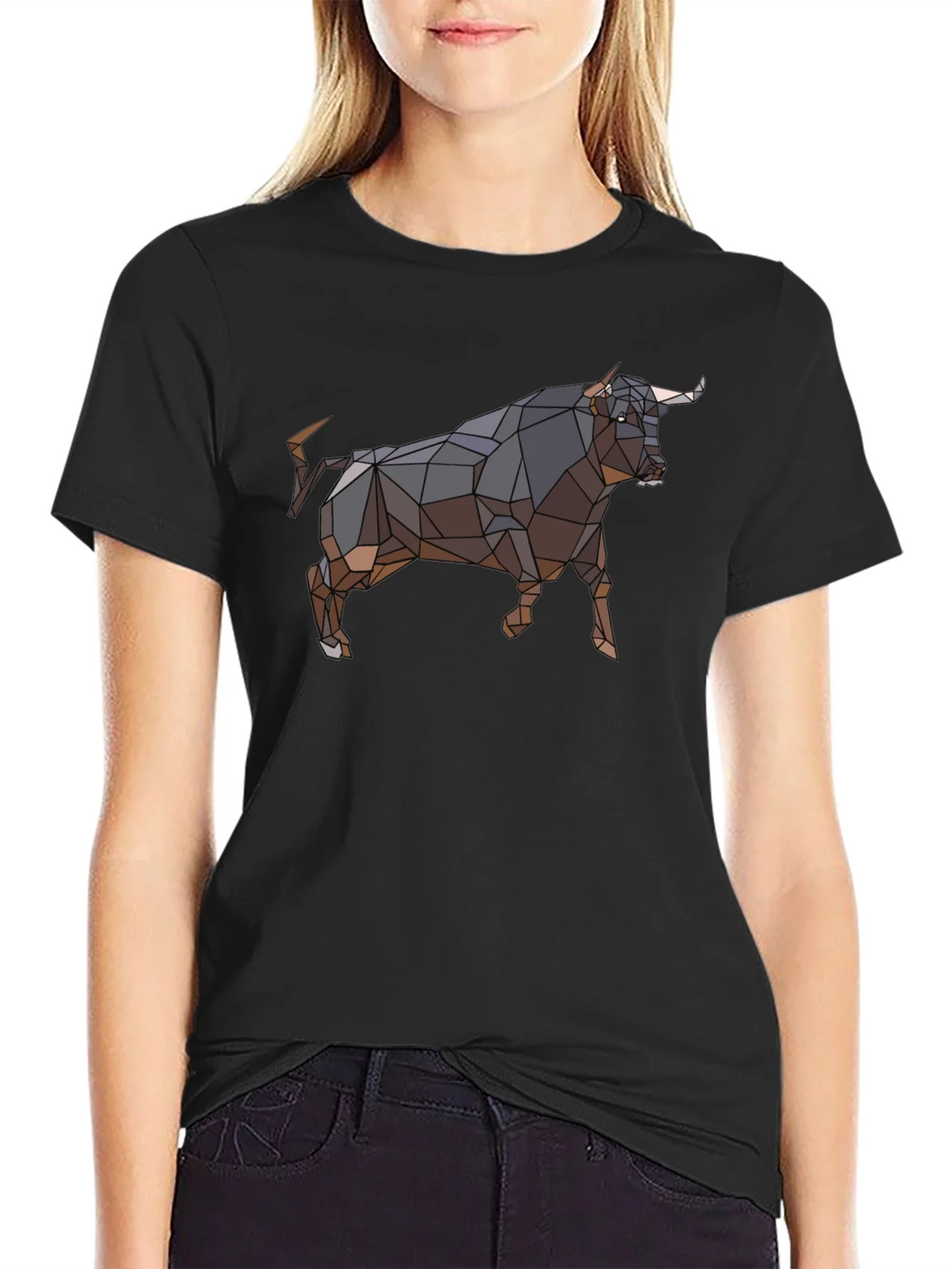 Geometric Bull Graphic Tee - Black product image 5