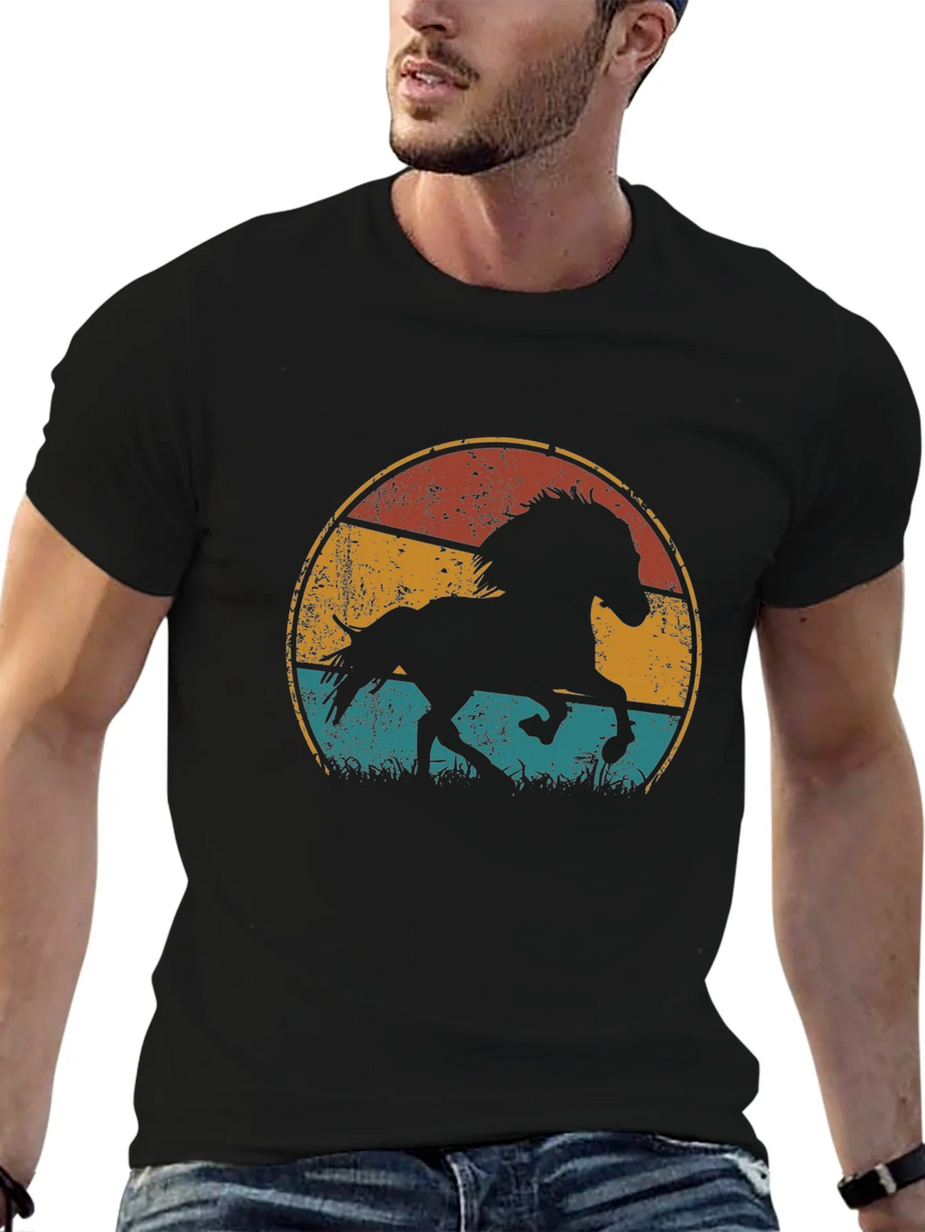 Vintage Horse Graphic Tee - Retro Style Black T-Shirt product image 9