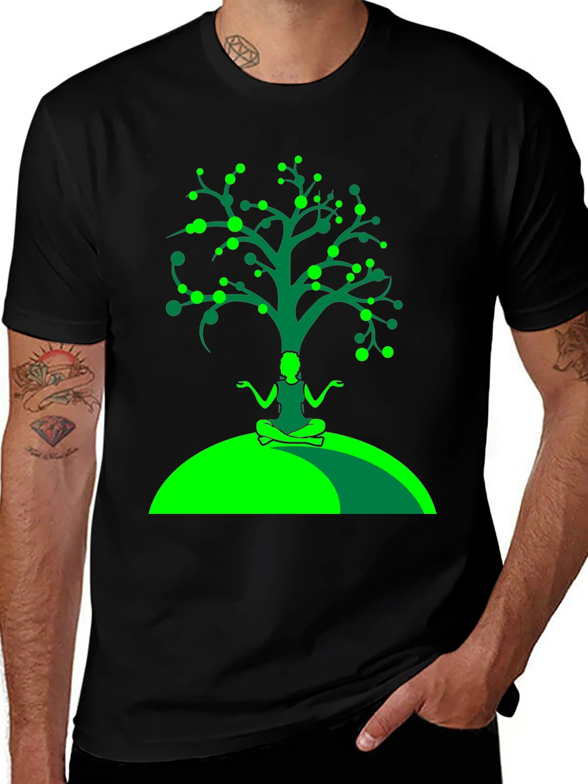 Yoga Tree Graphic Tee - Black Cotton T-Shirt product image 1
