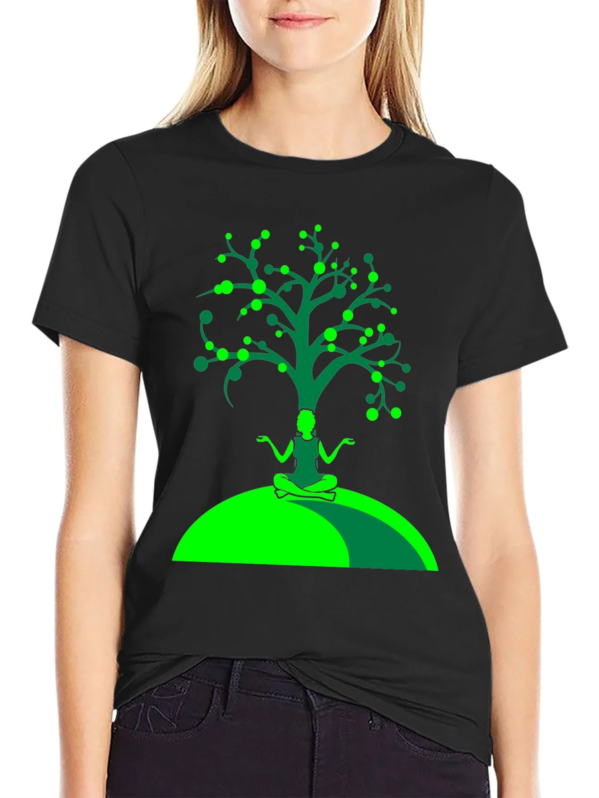 Yoga Tree Graphic Tee - Black Cotton T-Shirt product image 5