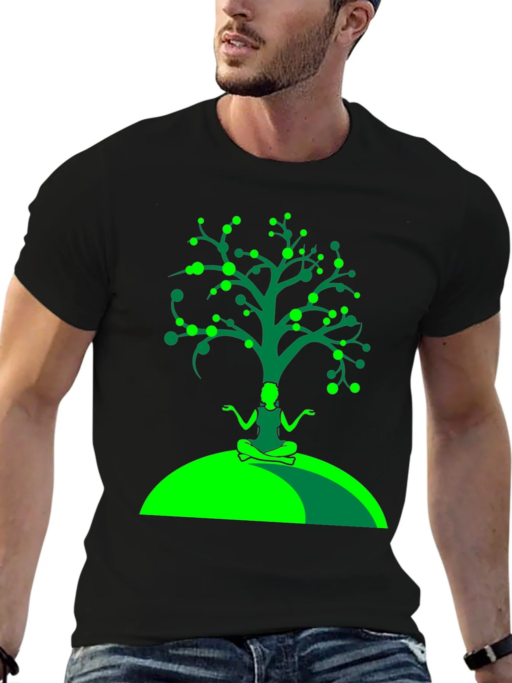 Yoga Tree Graphic Tee - Black Cotton T-Shirt product image 9