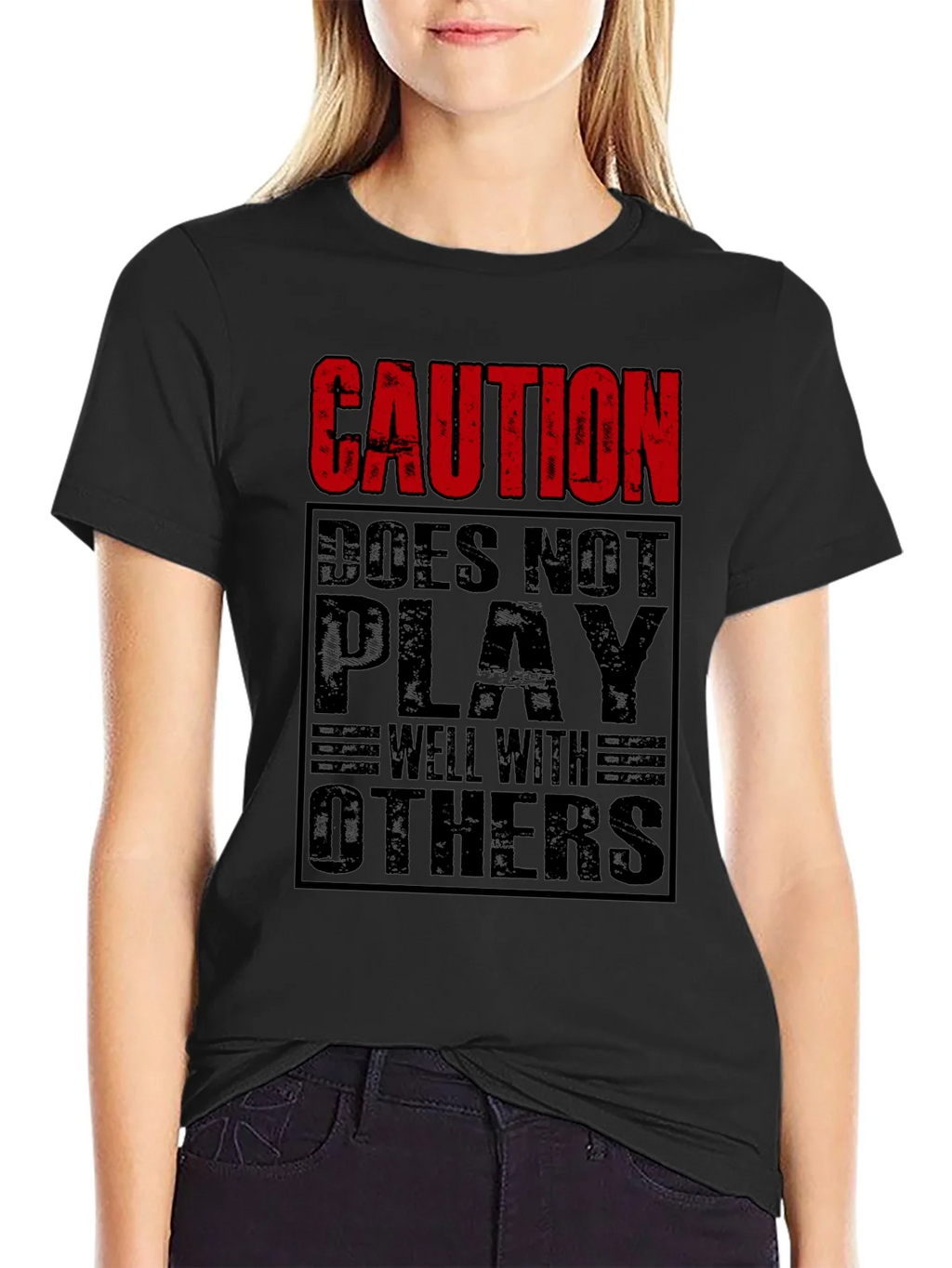 Caution Doesnt Play Well With Others Black T-Shirt product image 5