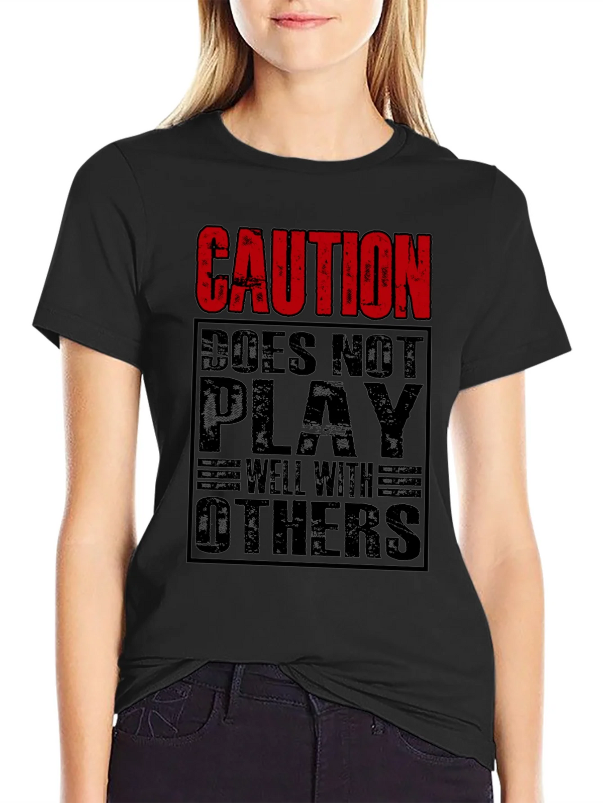 Caution Doesnt Play Well With Others Black T-Shirt product image 5