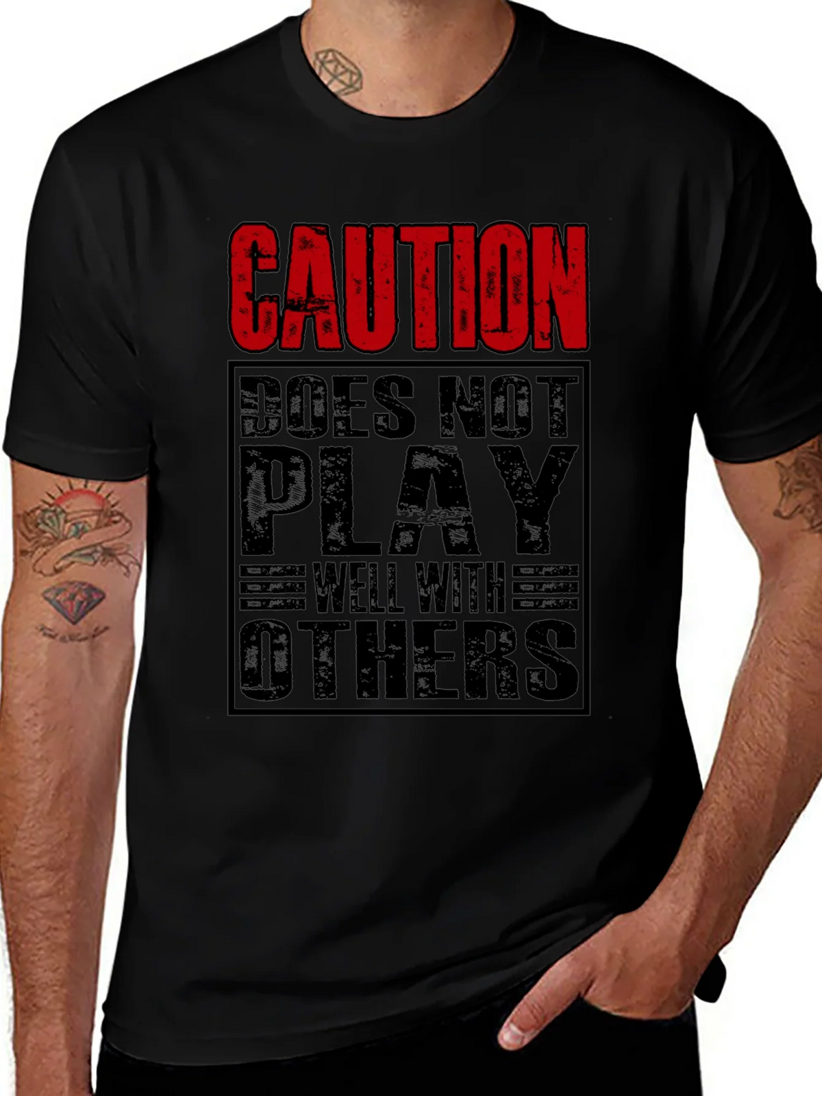 Caution Doesnt Play Well With Others Black T-Shirt product image 1