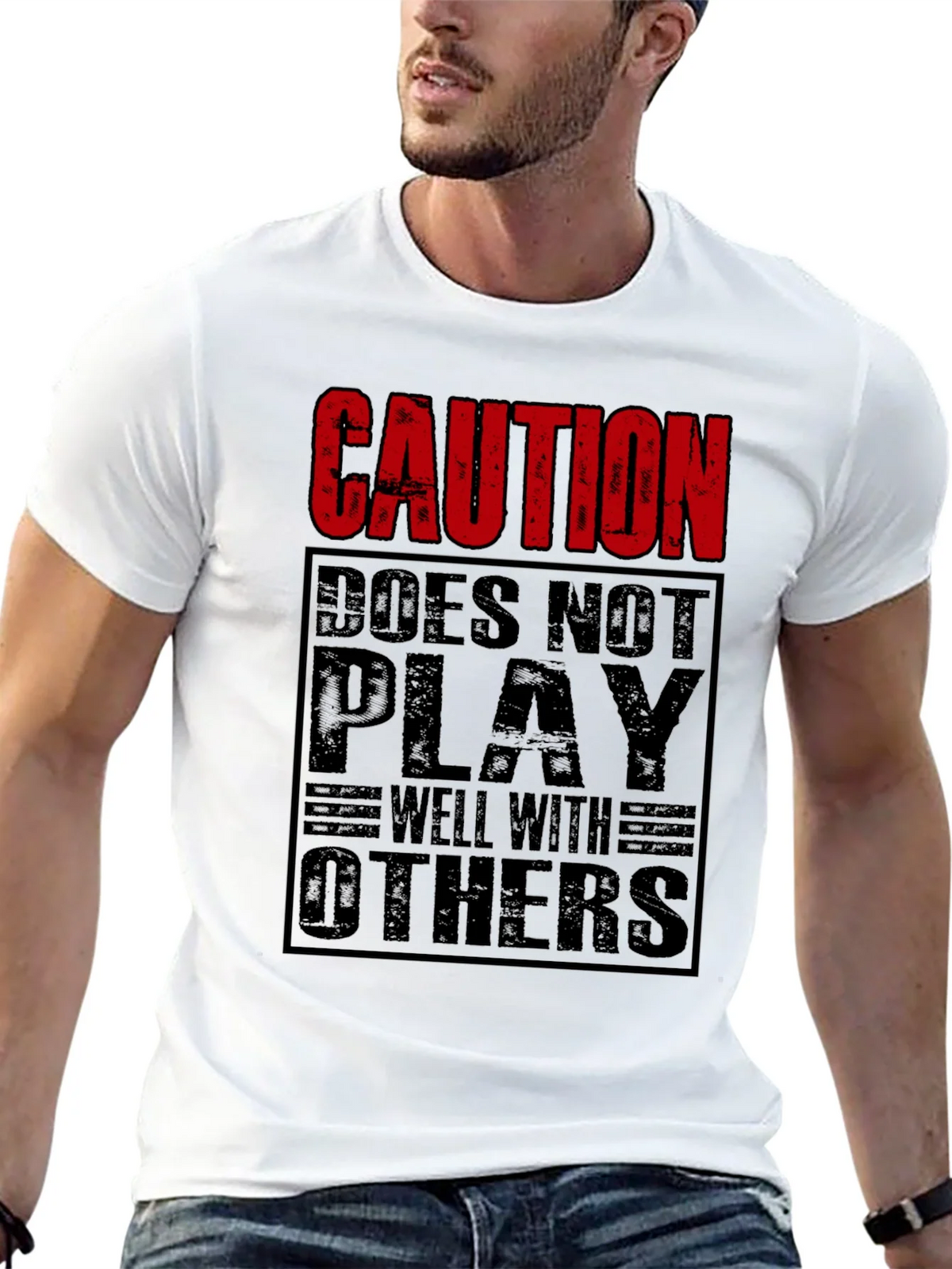 Caution Doesnt Play Well With Others Black T-Shirt product image 4