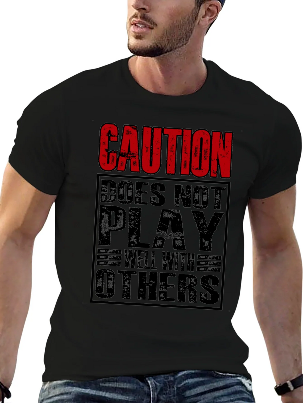 Caution Doesnt Play Well With Others Black T-Shirt product image 9