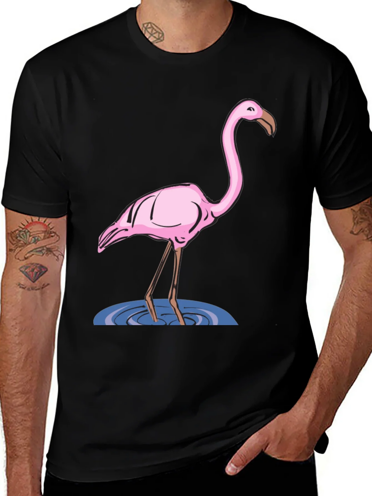 Flamingo Graphic Tee - Black Cotton T-Shirt product image 1