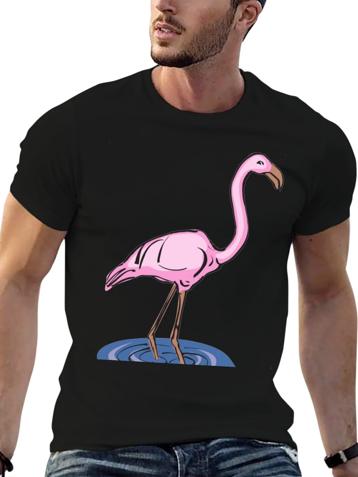 Flamingo Graphic Tee - Black Cotton T-Shirt product image 6