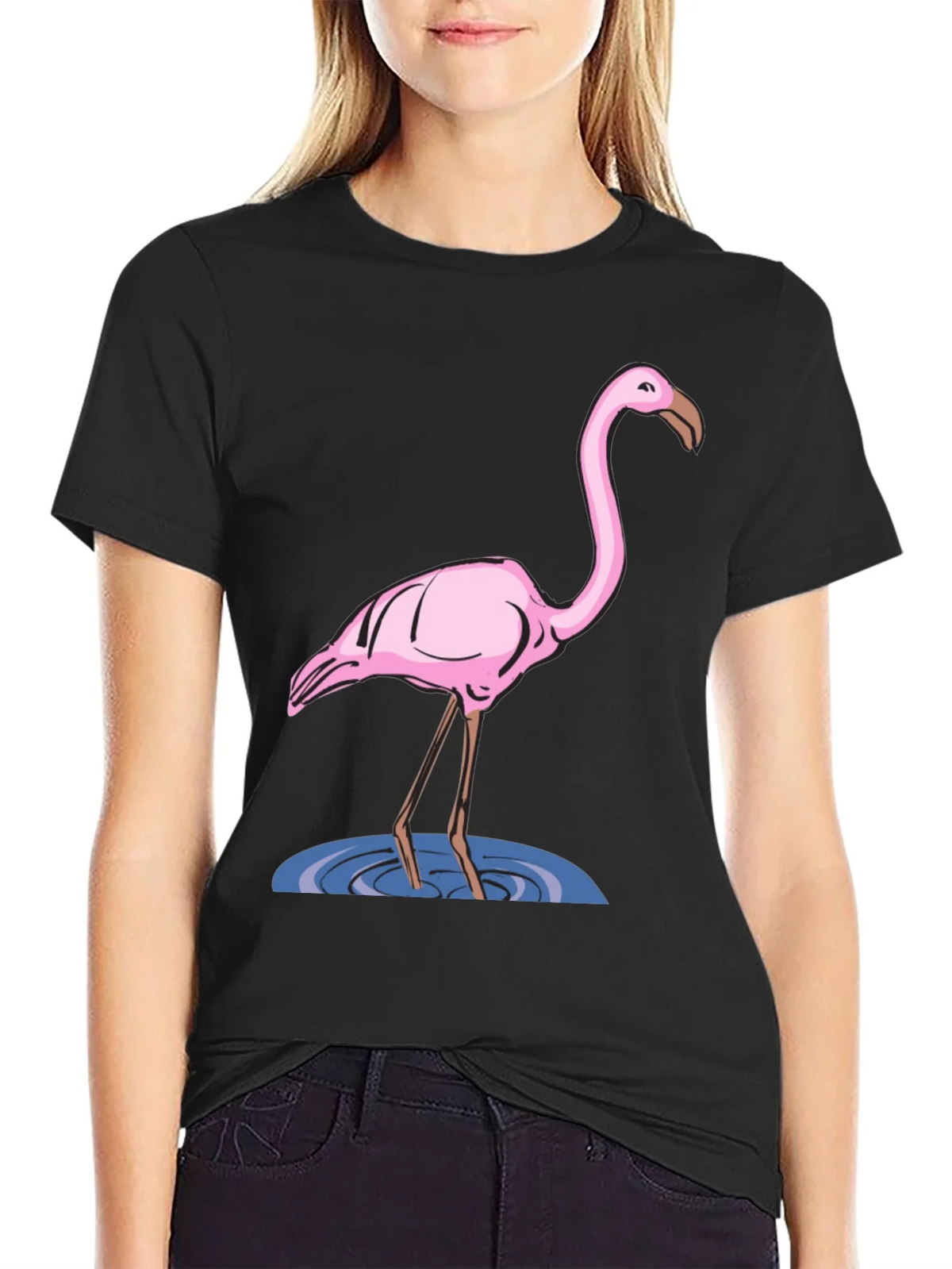 Flamingo Graphic Tee - Black Cotton T-Shirt product image 2