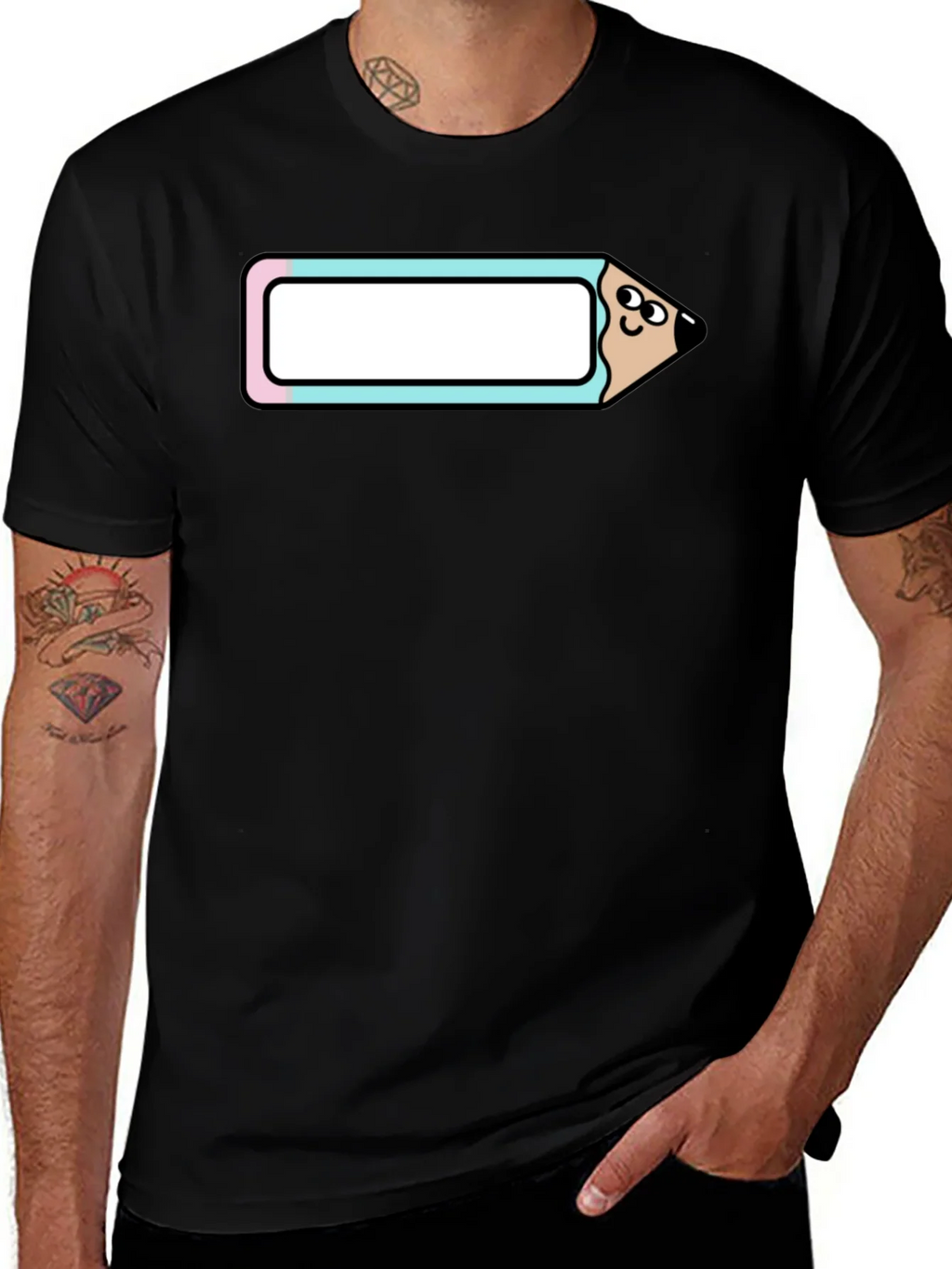 Cute Cartoon Pencil T-Shirt - Black Cotton Tee product image 1