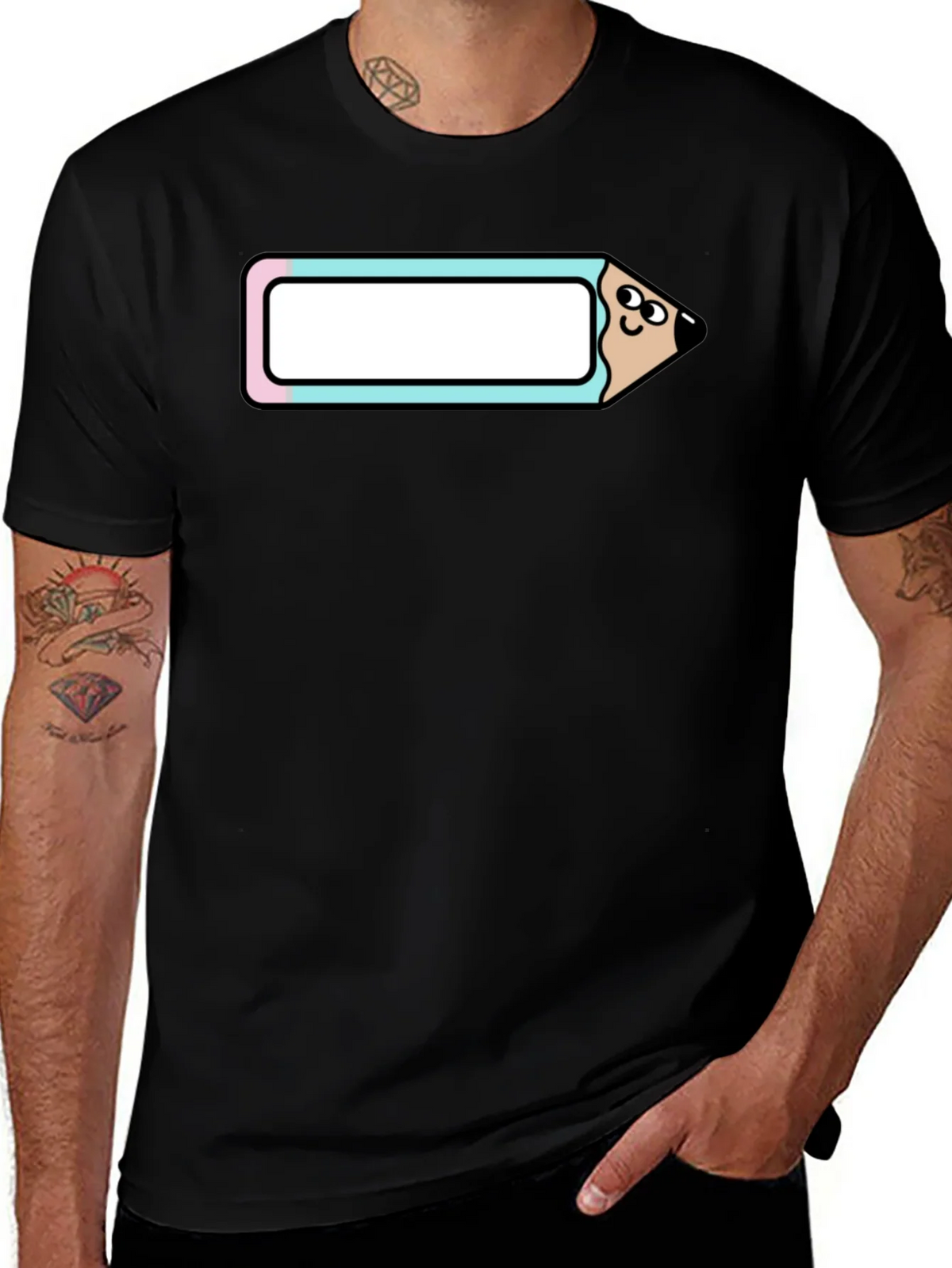 Cute Cartoon Pencil T-Shirt - Black Cotton Tee product image 1