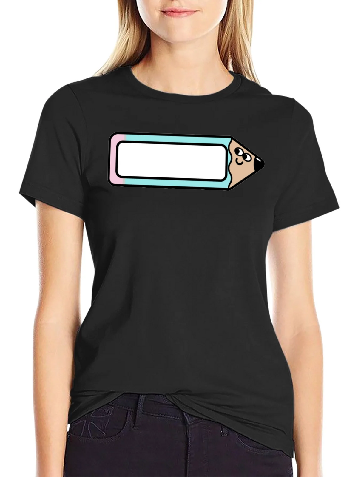 Cute Cartoon Pencil T-Shirt - Black Cotton Tee product image 5