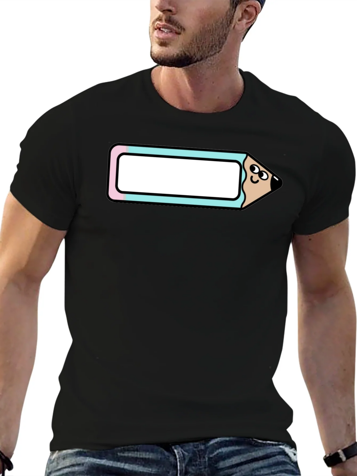 Cute Cartoon Pencil T-Shirt - Black Cotton Tee product image 9