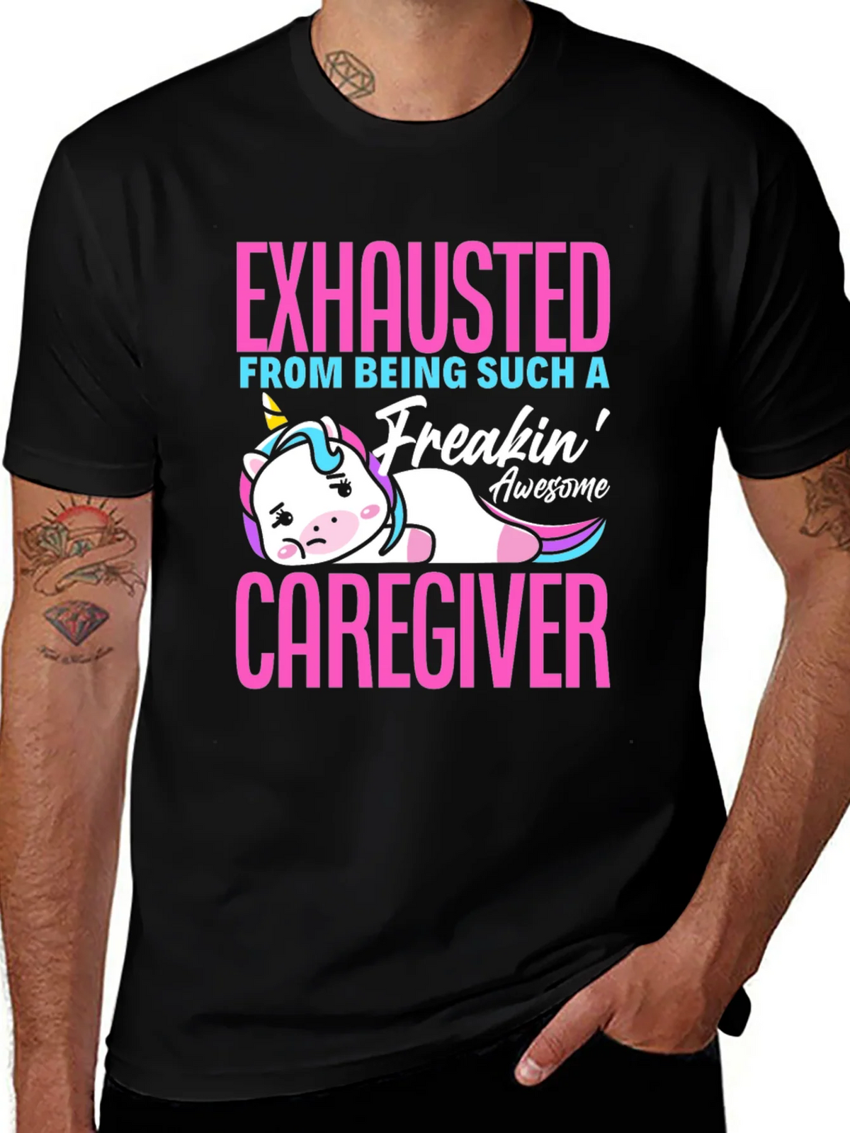 Exhausted Caregiver Unicorn T-Shirt product image 1