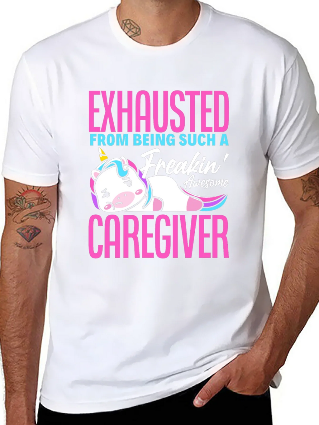 Exhausted Caregiver Unicorn T-Shirt product image 10