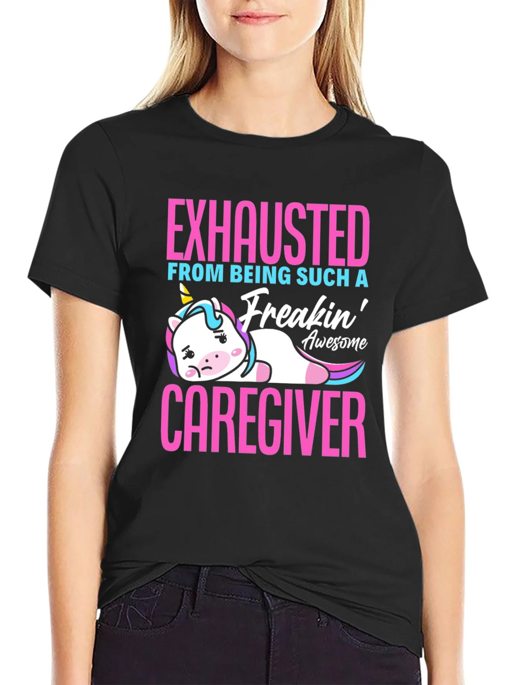 Exhausted Caregiver Unicorn T-Shirt product image 5
