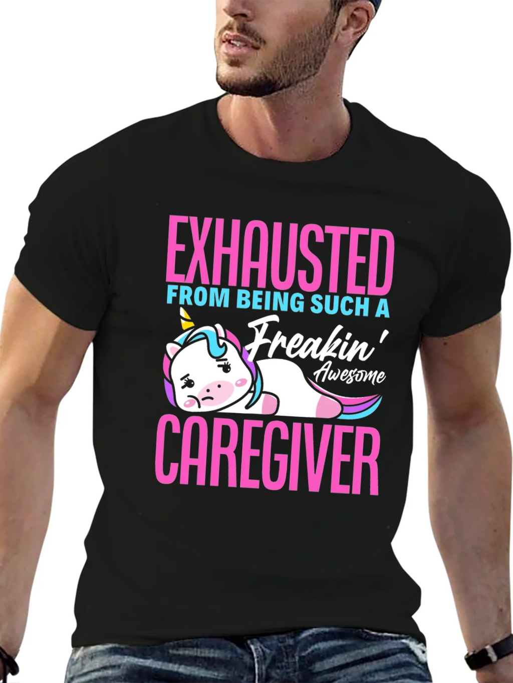Exhausted Caregiver Unicorn T-Shirt product image 9