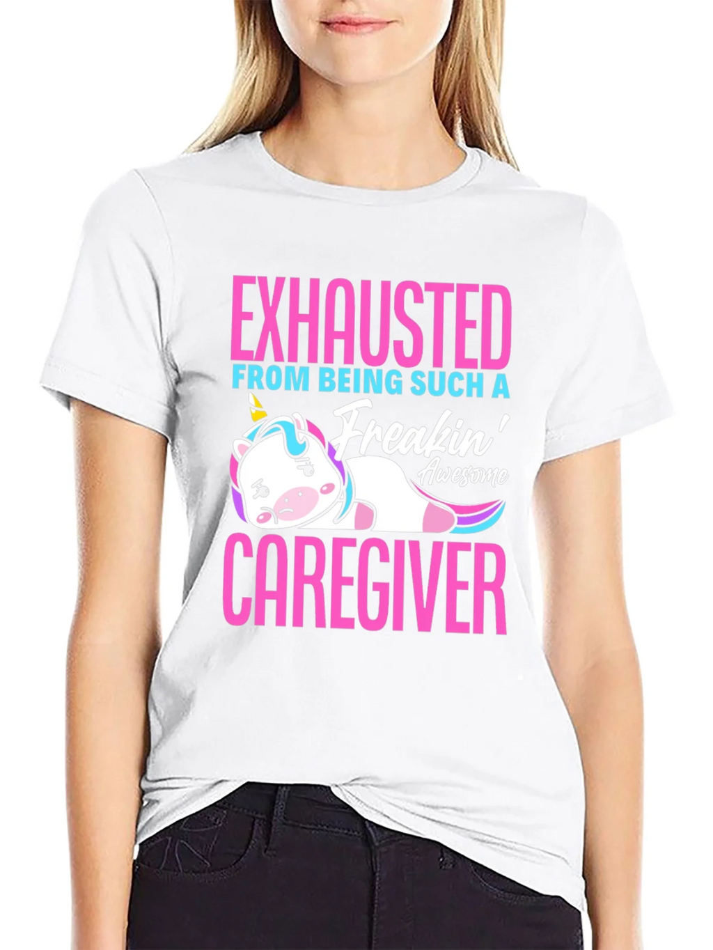 Exhausted Caregiver Unicorn T-Shirt product image 11