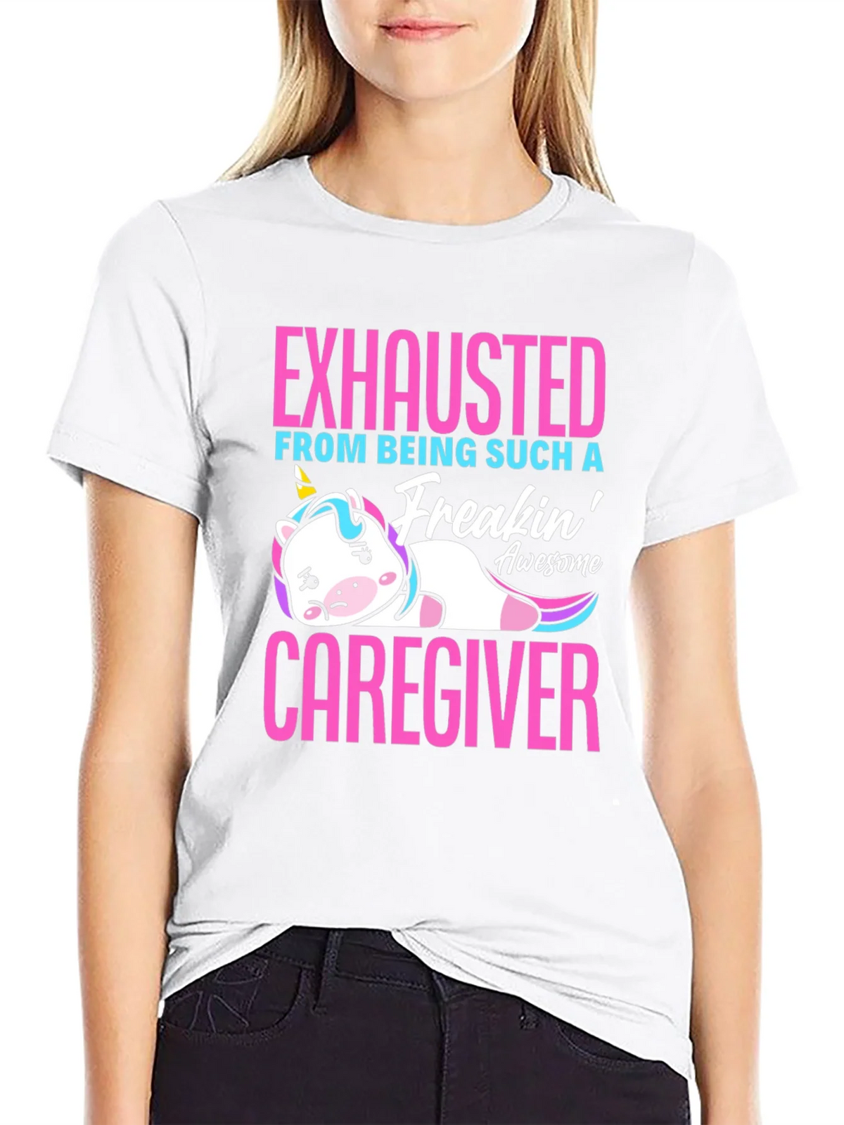 Exhausted Caregiver Unicorn T-Shirt product image 11