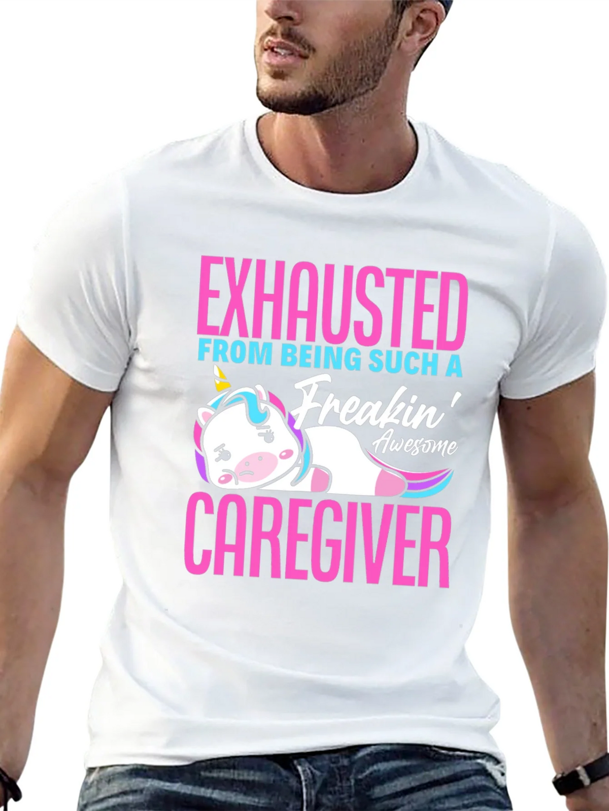 Exhausted Caregiver Unicorn T-Shirt product image 4
