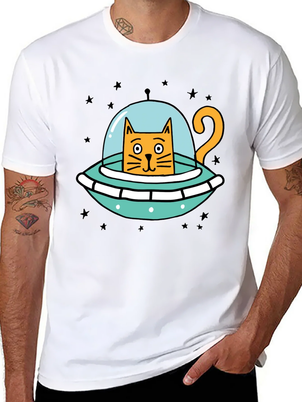 Cosmic Cat UFO Black T-Shirt product image 10