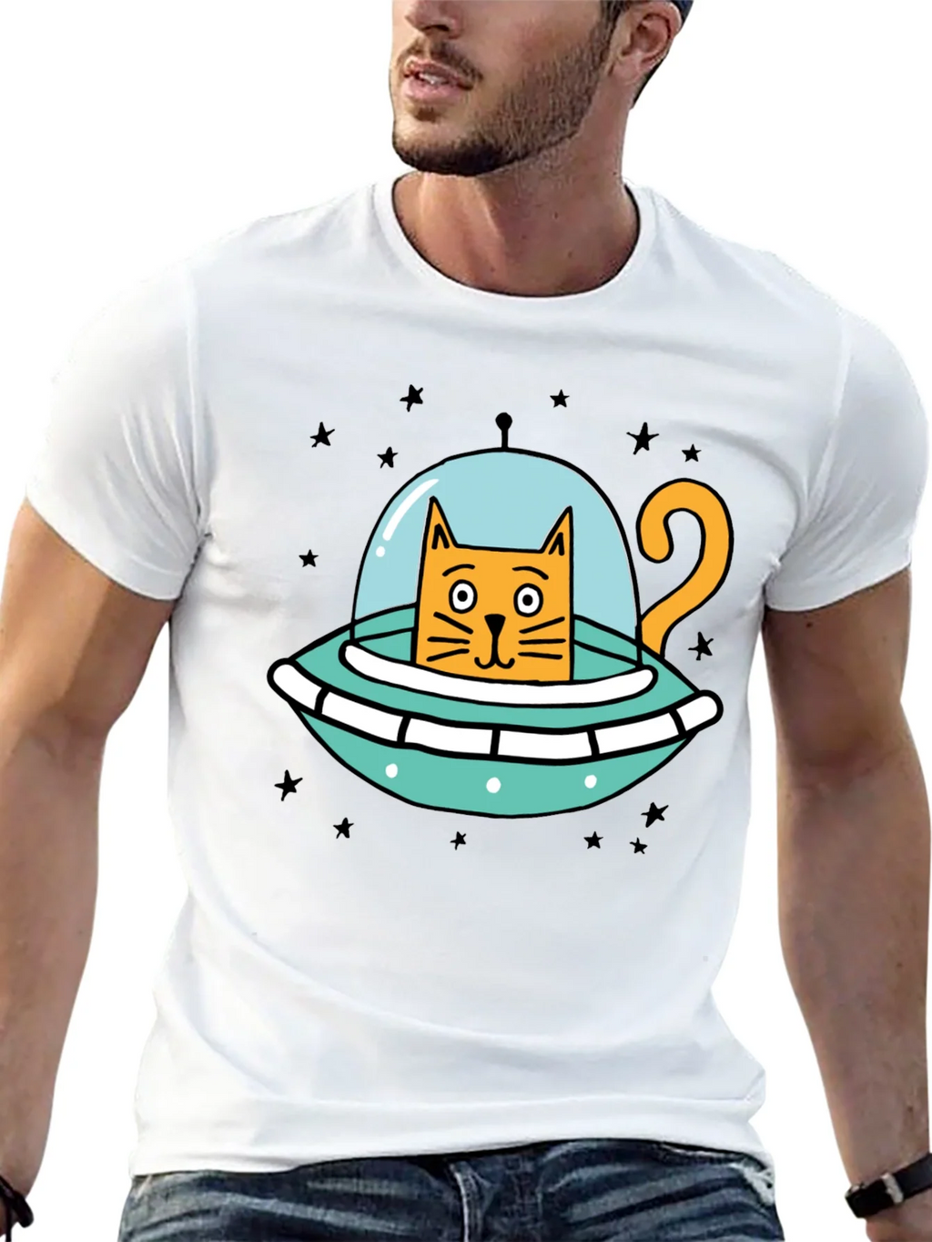Cosmic Cat UFO Black T-Shirt product image 4