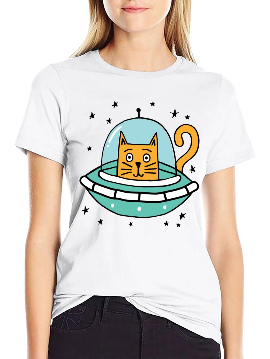 Cosmic Cat UFO Black T-Shirt product image 11