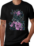 Snake & Floral Print Black T-Shirt product image 1