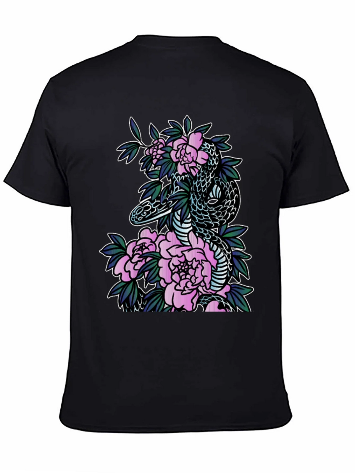Snake & Floral Print Black T-Shirt product image 4