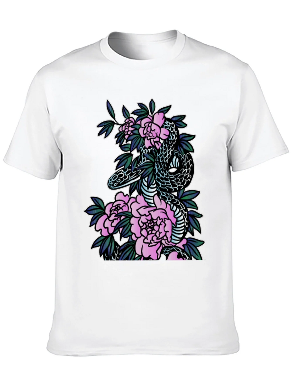 Snake & Floral Print Black T-Shirt product image 9