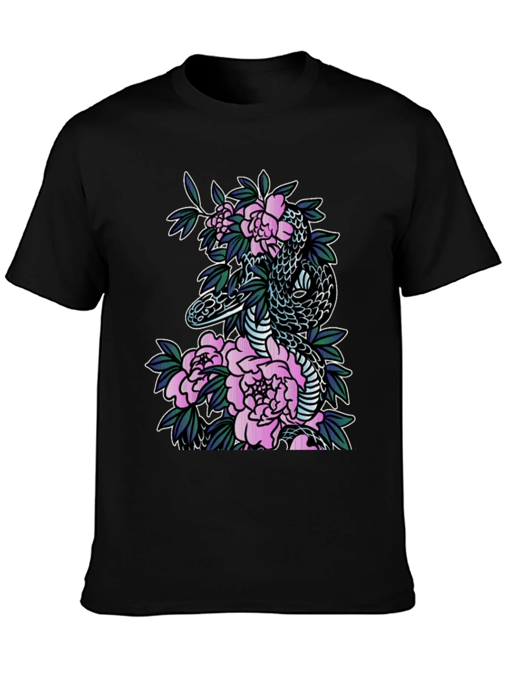Snake & Floral Print Black T-Shirt product image 3