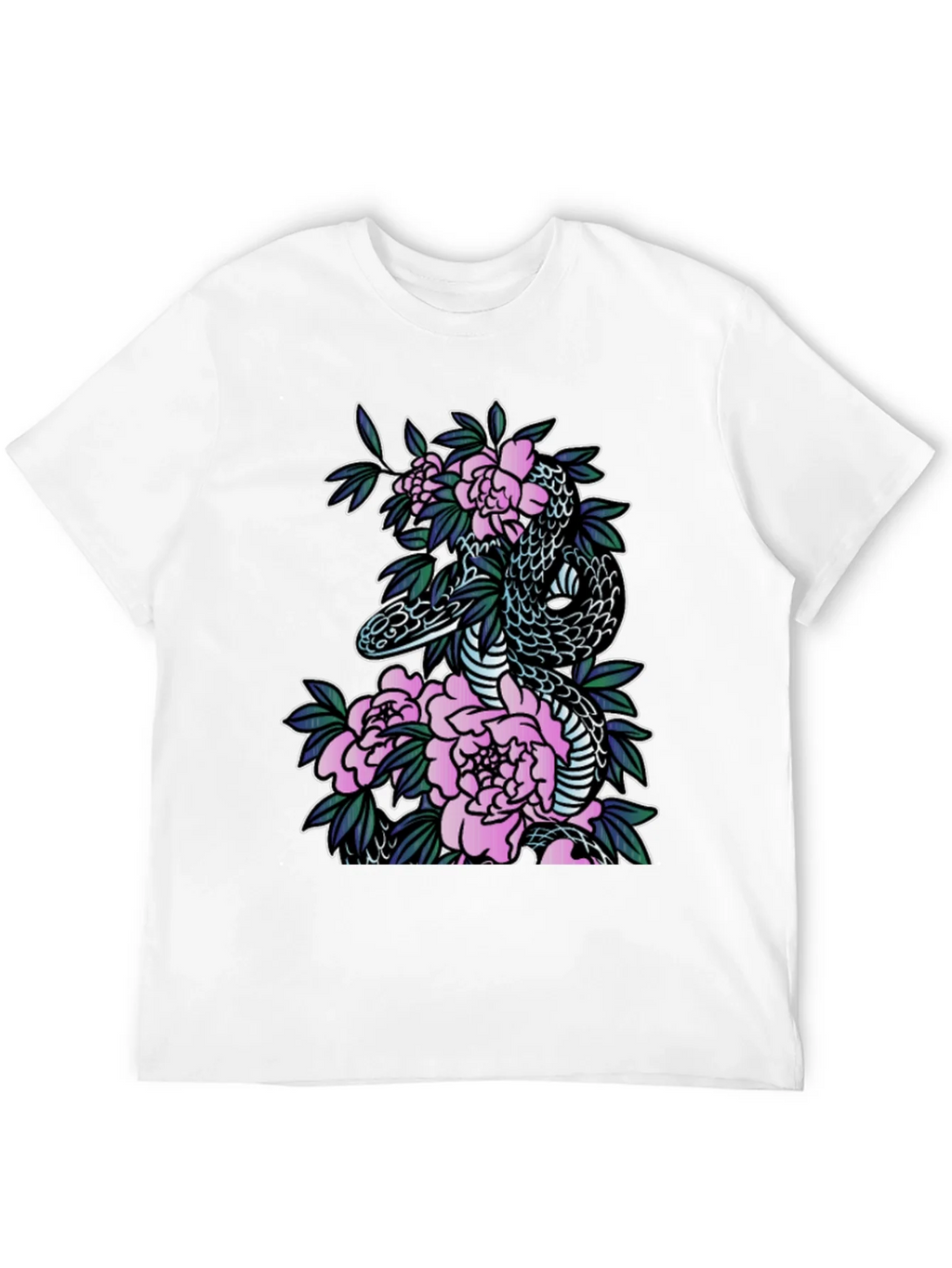 Snake & Floral Print Black T-Shirt product image 11